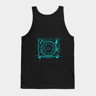 Retro Turntable Blue Print Tank Top